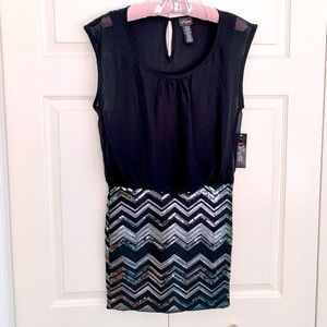 NWT Black & Silver Chevron Sequin Bodycon Dress by Profile